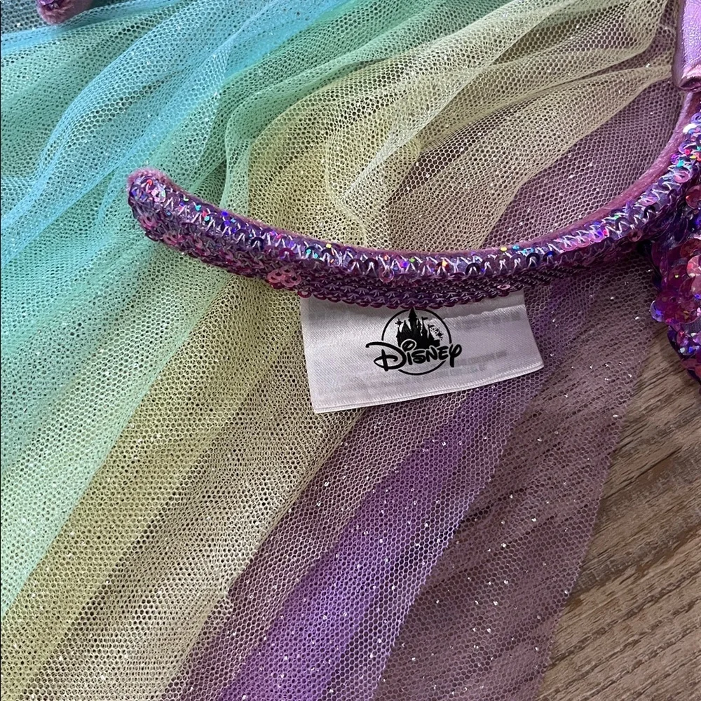 Disney Parks Minnie Mouse Ears Pink Purple Sequin Unicorn Rainbow Veil Headband